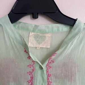 Mint Green Blouse with Pink Embroidery ZL
